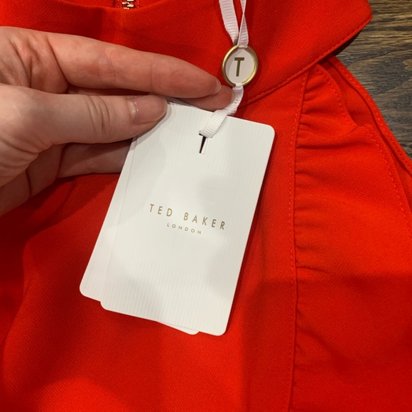 New Ted Baker Torriya Halterneck Ruffle Tunic A-Line Dress Dark Orange Size 2 - Picture 4 of 10